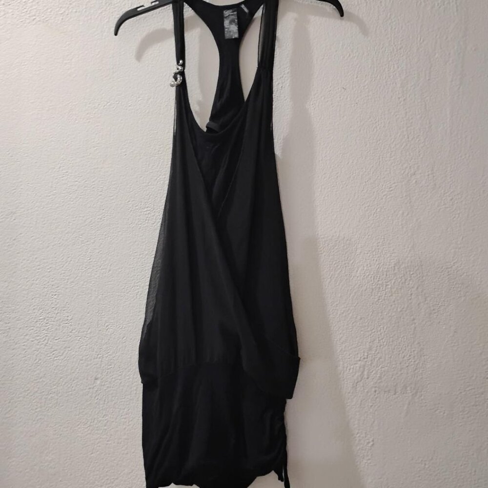 GUESS-S- BEACH BLACK DRESS SNAKE METAL ACCENS SMALL MINI DRESS COTTON KNIT